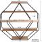 Large Octagon Shaped Floating Wood Book Shelves for Decorative Wall Display Black Metal Frame with  Brown hexagon wall shelf