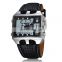 OHSEN AD0930 Men Leather LED Digital Quartz Sport Watches Waterproof Military Wristwatch