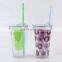 cute plastic fruit cup with lid and straw