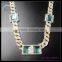 Mens Hip Hop Ruby Blue Square Gem Stone Necklace for men jewelry