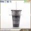 OEM promotional double wall plastic travel mug with lid and straw