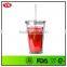 16oz bpa free insulated double wall reuseable plastic straw cup