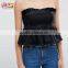 Women Denim Pleated Corset in Washed Black Crop Top and Skirt Clothes 2017