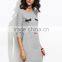 Grey Raw Hem Closed Eyes Print Dress Cotton Spandex 3/4 Sleeve Summer Cartoon Pocket Tee Dress