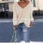 Womens Sexy V-collar Casual Long Sleeve Knitted Pullover Loose Sweater Jumper Tops Knitwear