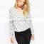 CUSTOMIZED NEW FASHION EUROPEAN STYLE WOMENS' V- NECK LONG SLEEVE CHIFFON BLOUSE, SUMMER TOPS FOR LADIES