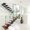 Modern Indoor Stairs Wooden Straight Staircase With Tempered Glass Standoff Balustrade