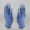 blue and white polyester knitted PU fingers coated safety work gloves anti-dirt breathable comfortable flexible
