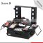 2016 Alibaba professional small size pvc black trolley cosmetic organizer with 6 lights mirror for bridal makeup artist