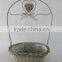 Decorative wicker heart oblong basket with KD metal handle and ribbon bow