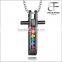 Stainless Steel Gay & Lesbian LGBT Pride Pendant Rainbow Cross Black Base Necklace