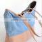 Custom large denim tote bag with leather handle