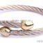 Two Tone Rose Gold Stainless Steel Cable Wire Cuff Bracelet