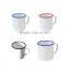 Amazon Hot Sale Coloured Rimmed Plain Enamel Decaled Enamel Mug/Cup 7/8/9/10cm different size Steel Enamel Coffee Mug