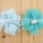 2" petal feather chiffon fabric flower for baby hair accessories rhinestones center lace flower