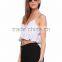 Woman deep V neck halter white stripped sexy backless fit and flare cotton crop tops