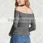 Off The Shoulder Long Sleeves Knit Top Custom t Shirt Women