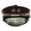 Custom words charms leather bracelet,antique men leather bracelets,stylish leather wristband