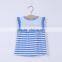 MGOO Cheap Price Cotton Girl Child Clothes Small Baby Light Blue Ruffles Striped Little Dresses CS010
