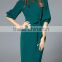 Green Tie Waist Pockets Sheath Dress Polyester Spandex Short Half Sleeve Casual Plain Lady Dress