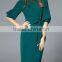 Green Tie Waist Pockets Sheath Dress Polyester Spandex Short Half Sleeve Casual Plain Lady Dress