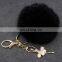 Cute Rabbit Fur Key Chain Pom Pom Car key Ring Crystal Bag Decoration