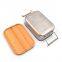 Japan Style stainless steel lunch box/two compartments metal food storage container with bamboo lid