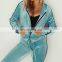 Slim fit velvet pink ladies custom tracksuit sweat suit