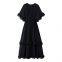 French-style Vintage Forest V-neck Backless Summer Beach Vacation Flowy Dress With Ruffles