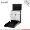 Aluminum artist cosmetic rolling wheel make up display case with lights mirror