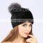 QD80619 Wholesale China White Mink Fur Hat With Silver Fox Fur Balls