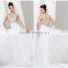 Modest Scoop Neck Cap Sleeves Chiffon Beaded Crystals Sheer White Evening Gowns HA-155