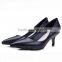 Genuine leather black color women dress shoes classic office lady style thin heel shoes