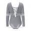 Women Multi-way Spandex Strip V-neck Long Sleeve Bodysuit MK-A6170