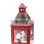 Red small metal candle lantern with snowman for christmas decoration