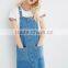 Mini Pinafore Dress Denim Fabric In Mid-Wash Blue