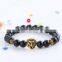 Gold plated alloy lion jewelry Buddhism obsidian bead bangle fashion bracelet 2016
