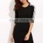 Black Round Neck Half Sleeve Sheath Dress Cotton Spandex Casual Stripe Raglan Sleeve Short Tee Dress