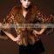 european american high quality knitted mink fur poncho leopard printed puffy faux fur poncho for women