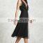 Top quality new summer for women slim black lace midi deep-V neck sexy fashion dress