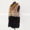 SJ367-01 Natural Brown Black Knitted Women Apparel With Rabbit Fur, Raccoon Collar And Fox Fur