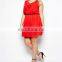 CHEFON Inspire ruffle neckline skater red ruffle dress