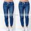 nnz004 summer new ripped jeans women's trendy brand slim straight zipper feet color matching washed denim trousers