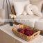 Direct selling water hyacinth grass woven tray Hand-Woven Wicker Baskets, Water Hyacinth Storage Baskets with Wooden Handles