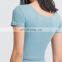 Wholesale New Nude Feeling Short Sleeve Workout Running Sports T Shirt With Built In Bra Gym Yoga Women Crop Top