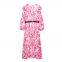 Spring and summer new European and American style women's fashionable temperament long sleeved dress with belt and printed dress
