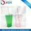 Food grade double wall plastic straw mug with diamond lid
