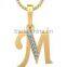 new style personalized yellow gold plated diamond initial letter pendant necklace high quality cheap pendant for men and women
