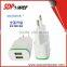 Dual USB wall mount travell charger 5V 2A with LED light