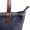 Custom Denim Tote Bag With Leather Trim